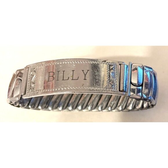 Vintage Silver-Tone Stretch Bracelet Band With Engraved "Billy" Nameplate - Picture 9 of 10
